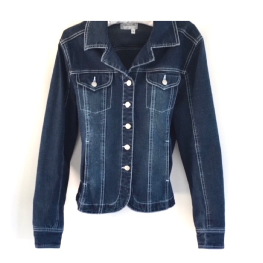 Dark Wash Denim Jacket Live a Little Fitted Jean Jacket Women’s Size Small